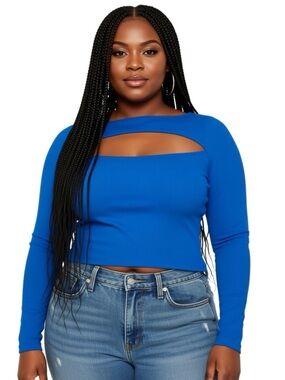 Love, Fire LA BodyCon Crop in Cobalt Blue with Cut Out Chest NWT